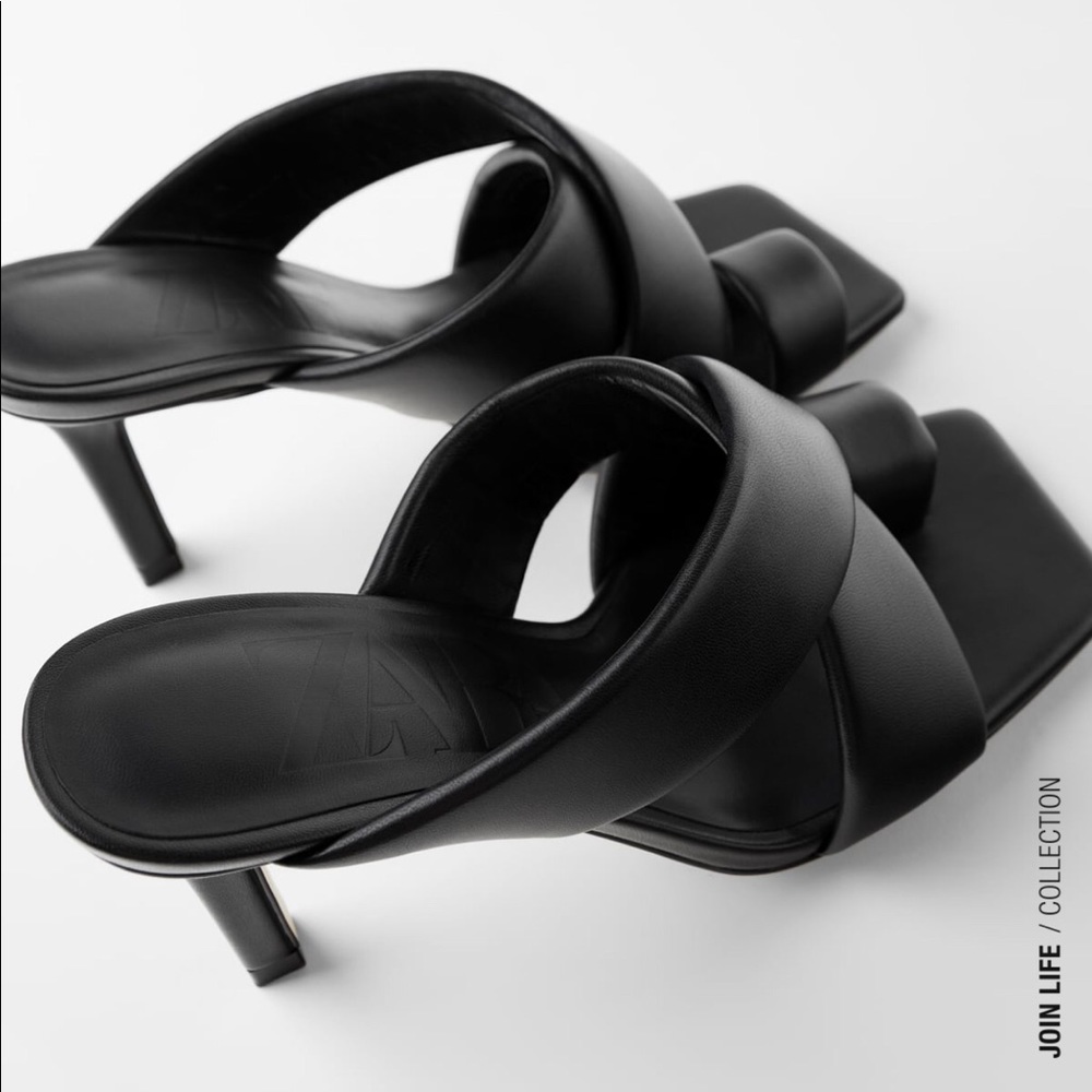 Zara Padded Heeled Leather Sandals - Picture 3 of 6